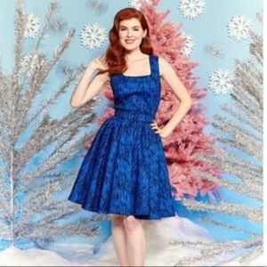 Laura Byrnes blue flocked Lana Dress